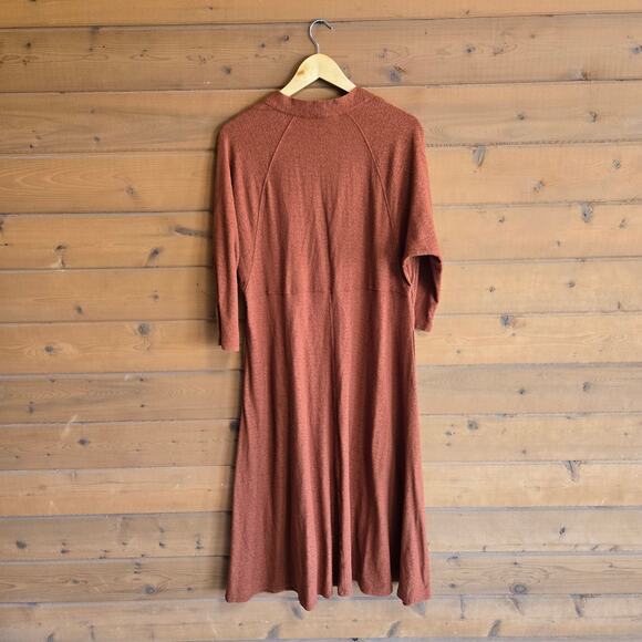 Free People Beach Terracotta Vneck Textured Pocket Midi Dress XS NWT Boho Flowy - Picture 2 of 4